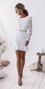 Chic White Lace Short Homecoming Dresses For Teens Long Sleeves Semi Formal Dress Short Dres Dresses For Teens Dress Shirts For Women Lace Homecoming Dresses