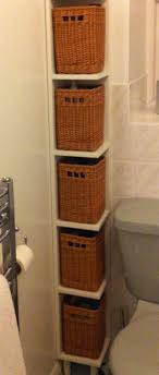 Close Up Of The Bathroom Shelves With Baskets Small Bathroom Storage Bathroom Storage Bathroom Shelves