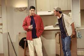 It's got all this stuff about wind and trees…and there is some sacred pool in it. Ross Geller David Schwimmer Chandler Bing Matthew Perry Friends Episode Stills Season 1 Episode 1 T Friend Outfits Friends Fashion Friends Season 1