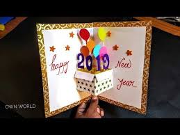 Another cute and simple washi tape birthday card to make at home, this quick diy card project uses colorful washi tape in whatever colors you have on hand, then pasted to cardstock so you can weave it through you greeting card. Very Easy New Year Pop Up Greeting Cards How To Make New Year Card At Home Craft Yo Pop Up Greeting Cards New Year Cards Handmade Pop Up Birthday Cards
