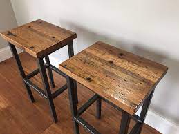 Customize height to match your kitchen counter or bar. Buy Hand Made Reclaimed Oak Wood Bar Stools W Steel Frames Handmade In Denver Made To Order From Stolco Designs Custommade Com