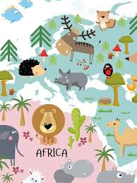 World Map Animals Poster Kids Poster Kids Art Prints World Map Poster