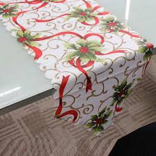 Us 119 53 Offchristmas Santa Claus Satin Table Runners Tapestry Poinsettia For Home Party Wedding Christmas Decoration 14x71 Inch 927 In Table