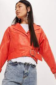 Red Leather Cropped Jacket New In Fashion New In Topshop Topshop Red Leather Jackets