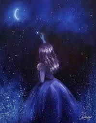 Reach For The Stars Star Girl In Space Stars Galaxy Unframed Original Fine Art Print Star Painting Anime Art Girl Star Art