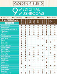 Medicinal Mushrooms Golden 9 Blend Chart Wild Blossom