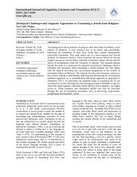 They communicated by telephone and correspondence. Ideological Challenges And Linguistic Approaches To Translating A Jewish Semi Religious Text Into Ma By International Journal Of Linguistics Literature And Translation Issuu