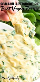Find all spinach vegan recipes. This Tasty Vegan Spinach Artichoke Dip Recipe Is Easy To Make And Delivers A Delicious Creamy Appetize Vegan Spinach Artichoke Dip Vegan Chips Dip Recipes Hot