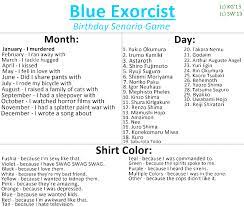 Blue Exorcist Birthday Scenario Game By Vanillatwilight143 On Deviantart Blue Exorcist Birthday Scenario Birthday Scenario Game