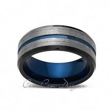 Tungsten Black And Blue Ring Blue Tungsten Wedding Band Gray Brushed Tungsten Ring 8mm Mens Ring Tungsten Carbide Engagement Band Comfort Fit With Images Blue Tungsten Ring Rings Mens Wedding Bands Rings For Men