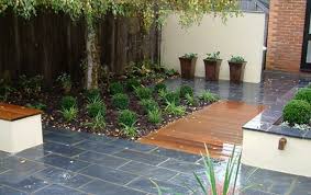 Mark Langford Garden Design Slate Paving Rendered Beds Timber Topped Bench Box Ball Grid Deck Runway Deck Garden Design Patio Layout Small Garden Design
