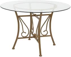 Fastfurnishings Contemporary 45 Inch Round Glass Top Dining Table With Matte Gold Metal Frame Hom In 2020 Glass Round Dining Table Glass Dining Table Flash Furniture