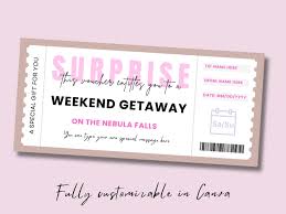 Weekend Getaway Voucher, Printable Voucher, Weekend Getaway Gift Voucher,  Weekend Getaway, Weekend Getaway Coupon, Personalized Gift Voucher