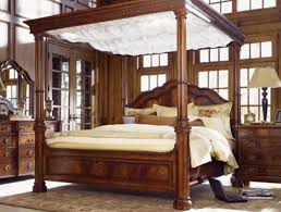 Tall posts support the top crossbeams to give this bed dramatic stature, much like that of a cabana. Design Of Queen Canopy Bed With Size Bedroom Sets Set Atmosphere Ideas Curtains Waterbed Light Colored Champagne Inspire Cherry White Apppie Org