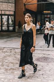 35 Street Style Snaps To Inspire Your Fall Wardrobe Because Im Addicted Slip Dress Outfit Casual Slip Dress Outfit Black Slip Dress