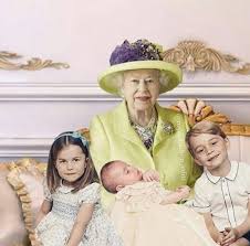 Prince louis sports his father prince william's signature navy jumper and blue shirt for his birthday pictures. Queen Elizabeth Ii With Prince George Princess Charlotte And Prince Louis After Prince Louis Christening Queen Elizabeth Royal Family Her Majesty The Queen