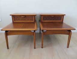 Mid Century Modern Lane Perception End Side Tables Pair Two Tier Basket Weave This Gorg Vintage Mid Century Furniture Mid Century Modern Vintage Decor