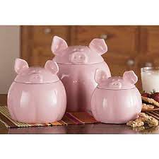 Canister & cookie jar sets. Set Of 3 Animal Canister Set Pink Pig Pig Kitchen Pig Decor
