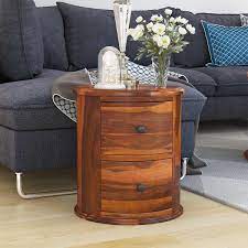 These nightstands are solid and large! Friant Rustic Solid Wood 2 Drawer Round End Table