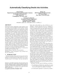 Pdf Automatically Classifying Emails Into Activities Mark