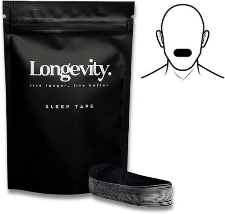 Longevity Sleep Tape, 30 Strips (Black) | Dermatlogically Tested Mouthtape, Supports Nasal Breathing, Reduces Snoring, 95% Cotton, Rayon-Free Mouth ...