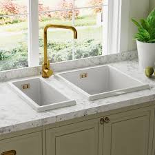 Ceco northshore undermount 42 cast iron triple bowl kitchen sink. Astini Hampton 100 1 0 Bowl White Ceramic Undermount Kitchen Sink Gold Waste Kitchen From Taps Uk
