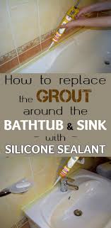 grout around the bathtub and sink