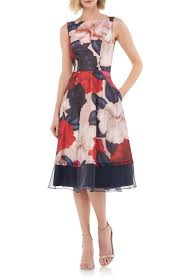 Floral Fit Flare Dress In 2020 Floral Print Cocktail Dresses Designer Cocktail Dress Flare Dress