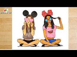 Disney princess belle coloring page ! How To Draw Two Best Friends Drawing Two Beautiful Girls Colour Pencil Sketch World Of Art