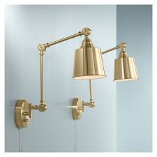 360 Lighting Modern Swing Arm Wall Lamps Set Of 2 Antique Brass Plug In Light Fixture Adjustable Metal Shade For Bedroom Reading Walmart Com In 2020 Plug In Wall Lamp Swing Arm
