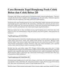 Sewaktu anda dan pasangan anda membahas suatu masalah, apakah hubungan kalian semakin renggang setelah. Cara Bermain Togel Hongkong Pools Colok Bebas Dan Colok Bebas 2d Pdf Docdroid