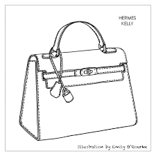 Black And White Bag Outline Hermes Kelly Bag Designer Handbag Illustration Sketch Drawing Designer Handbags Louis Vuitton Designer Handbags Chanel Handbags Designer Michael Kors
