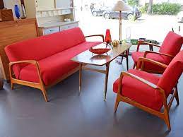 Rotes Schlafsofa Und Zwei Sessel Von Carl Straub Goldfeder Wedderbruuk Haus Deko Schlafsofa Sofa