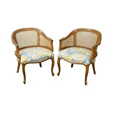Vintage French Louis Xv Style Barrel Back Caned Bergere Chairs A Pair Bergere Chair Wood Frame Arm Chair Upholstered Seating