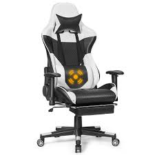 Goplus massage gaming chair reclining racing chair w/lumbar support and headrest white. Massage Gaming Chair Reclining Racing Office Chair White Fastsupreme Your Luxury Chairs Store
