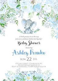 Elephant Baby Shower Invite Boy Elephant Boy Baby Shower Blue Baby Shower Instant Watercolor Floral Invitation Blue Diy Invite Baby Shower Invitations For Boys Baby Shower Invitations Baby Boy Shower
