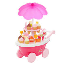 This interactive dessert stand features 4 wheels, an umbrella, and even has lights and sounds. Memtes Mini Ice Cream Shop Toy Stand Pretend Play Set With Lights And Soun For Sale Online Ebay