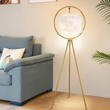 The aynhoe ostrich feather floor lamp is available in sixteen opulent hand dyed shades and four hand finished resin base tones. Circular Tripod Floor Lighting Postmodern Iron Single Black Gold Standing Lamp With Suspended Cylinder Feather Shade Beautifulhalo Com