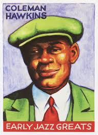 Here's another portrait Crumb painted for the Early Jazz Greats card set  that was originally published by Yazoo Records in 1982. They're still being  printed and published by Denis Kitchen, so you