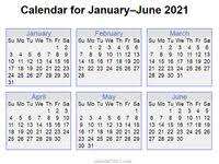 6 Months 2021 Half Year Printable Calendar Calendar 2021 In 2020 Calendar Monthly Calendar Template Printable Calendar