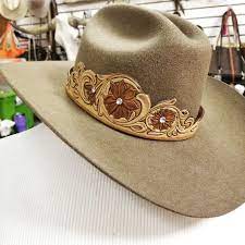 Tooled Leather Hatband In 2021 Leather Cowboy Hats Leather Hat Bands Leather Tooling