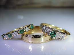 Bridal Ring Set 10k Green Emerald Diamond Rings Engagement Etsy Bridal Ring Set Bridesmaid Jewelry Sets Diamond Bridal Ring Sets
