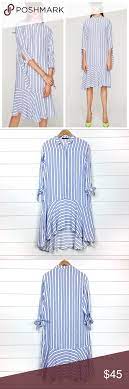 Nwt Zara Blue Striped Shirt Dress Tie Cuffs Zara Trafaluc Collection Blue And White Striped Shirtdress Striped Shirt Dress Blue Striped Shirt Striped Shirt