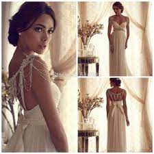 Vintage 2015 Greek Goddess Beading Tassels Bow Sash Wedding Dresses Chiffon Long Elegant Back Greek Wedding Dresses Greek Goddess Wedding Dress Wedding Dresses