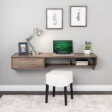 This stable work surface is perfect for you computer or simply as a place to get work done. Prepac Modern Wooden Floating Desk With Drawer In Drifted Gray Dehw 0906 1