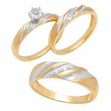 Forever Bride 10k Gold Diamond Accent Trio Engagement Ring Bridal Set Womens And Mens Engagement Ring And Band Set Walmart Com In 2021 Engagement Rings For Men Wedding Ring Trio