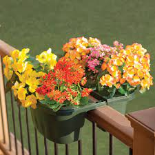 The Adjustable Balcony Rail Planter Hammacher Schlemmer Railing Planters Deck Railing Planters Backyard Fences