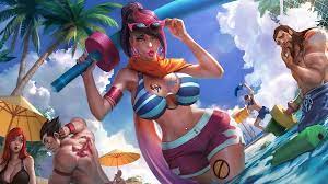3boys 3girls abs alternate breast size ashe (league of legends) belly  button piercing bikini bimbo bimbo lips blue eyes bulge darius (league of  legends) drooling earrings edit fiora laurent garen crownguard huge breasts  huge muscles katarina ... - Rule 34