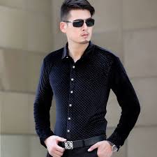 Click To Buy New Design Winter Autumn Mens Casual Thick Velvet Shirt Long Sleeve Fashion Plaid Gold V Velvet Shirt Dress Gold Velvet Dress Velvet Shirt
