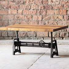 It's top measures w x 58 in. Hyatt Fulton Industrial Adjustable Height Coffee Dining Table Little Tree